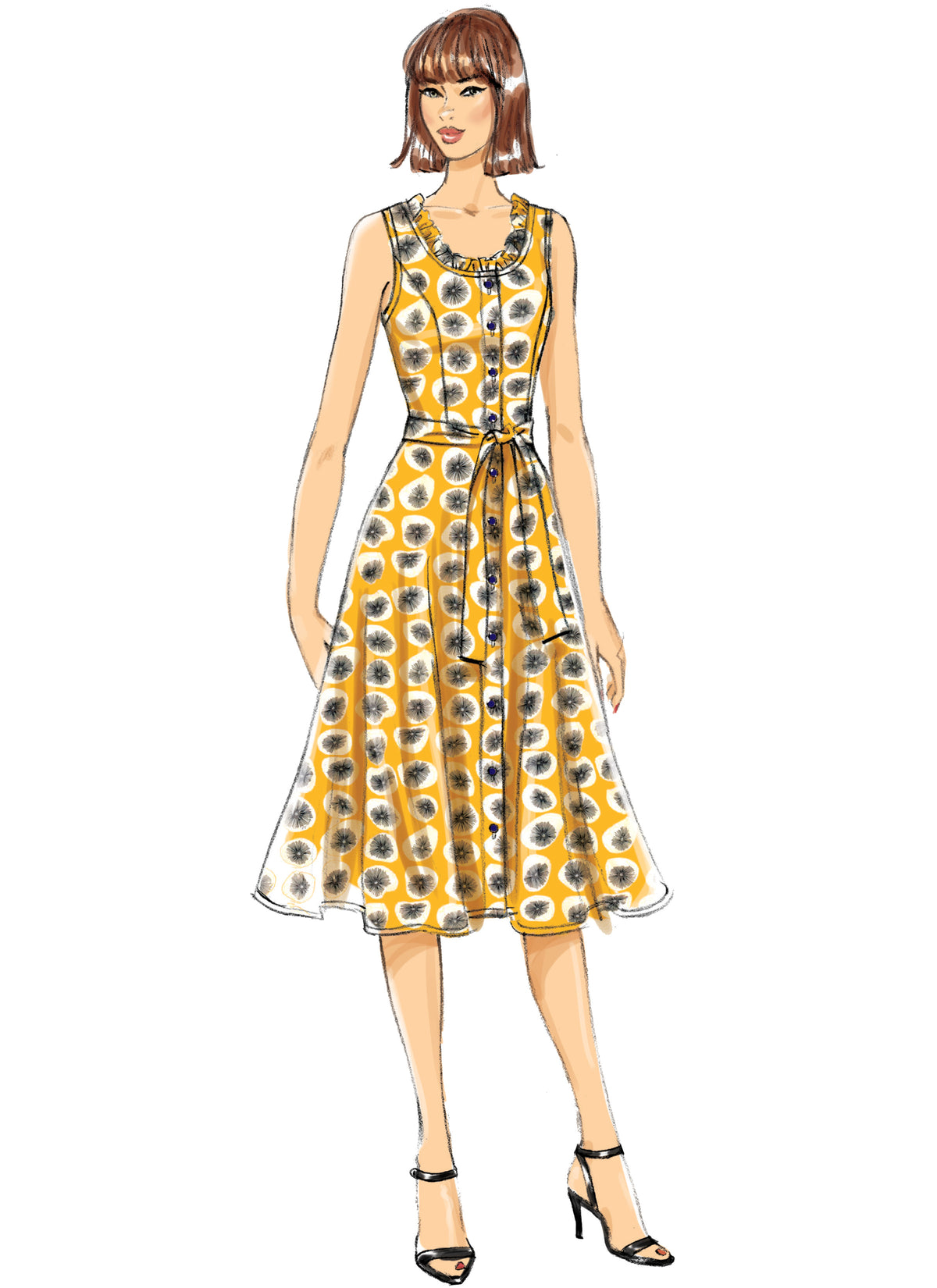Butterick B6674 sewing pattern envelope showing a close-fitting dress with a sash