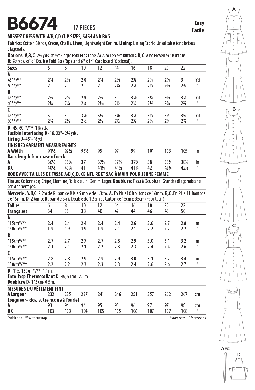 Butterick B6674 sewing pattern envelope showing a close-fitting dress with a sash