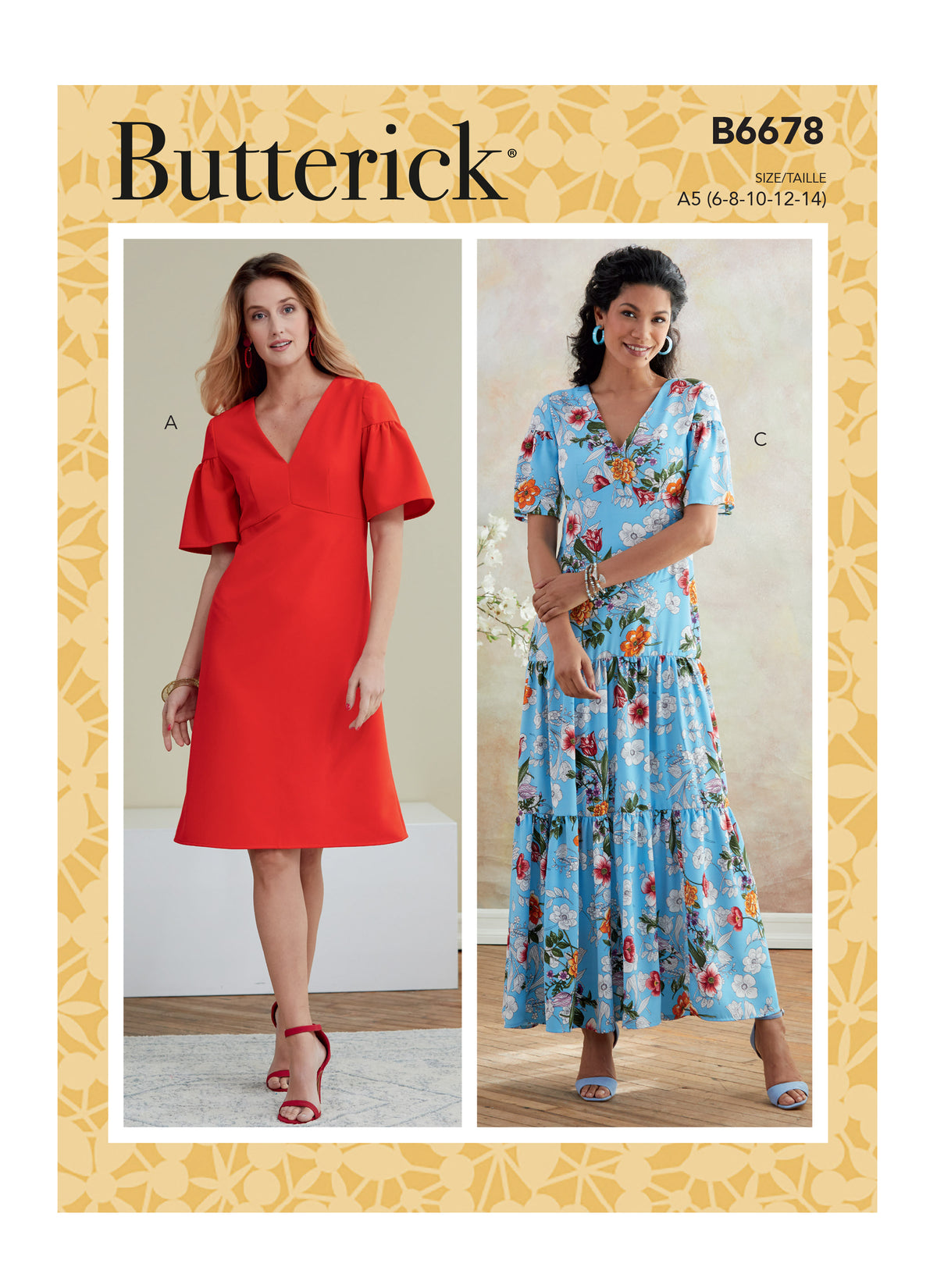 Butterick B6678 sewing pattern envelope showing an unlined dress, close fitting through the bust