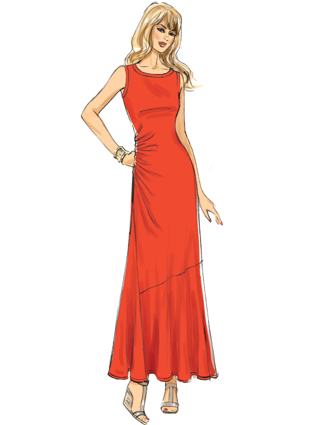 Butterick B6680 sewing pattern envelope showing a close-fitting dress with side gathers