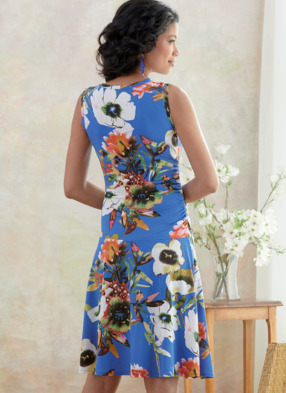 Butterick B6680 sewing pattern envelope showing a close-fitting dress with side gathers
