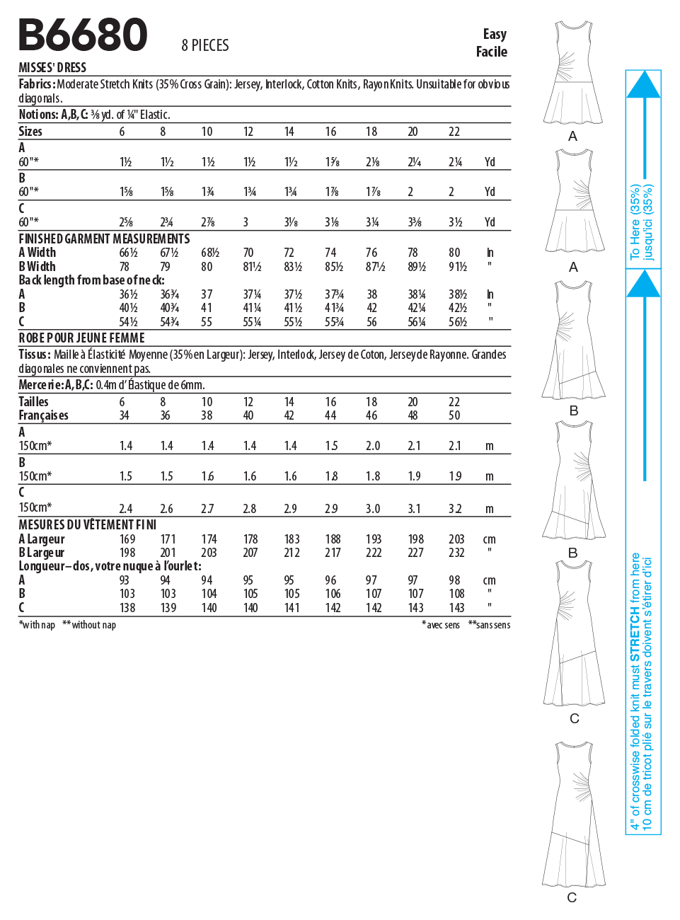 Butterick B6680 sewing pattern envelope showing a close-fitting dress with side gathers