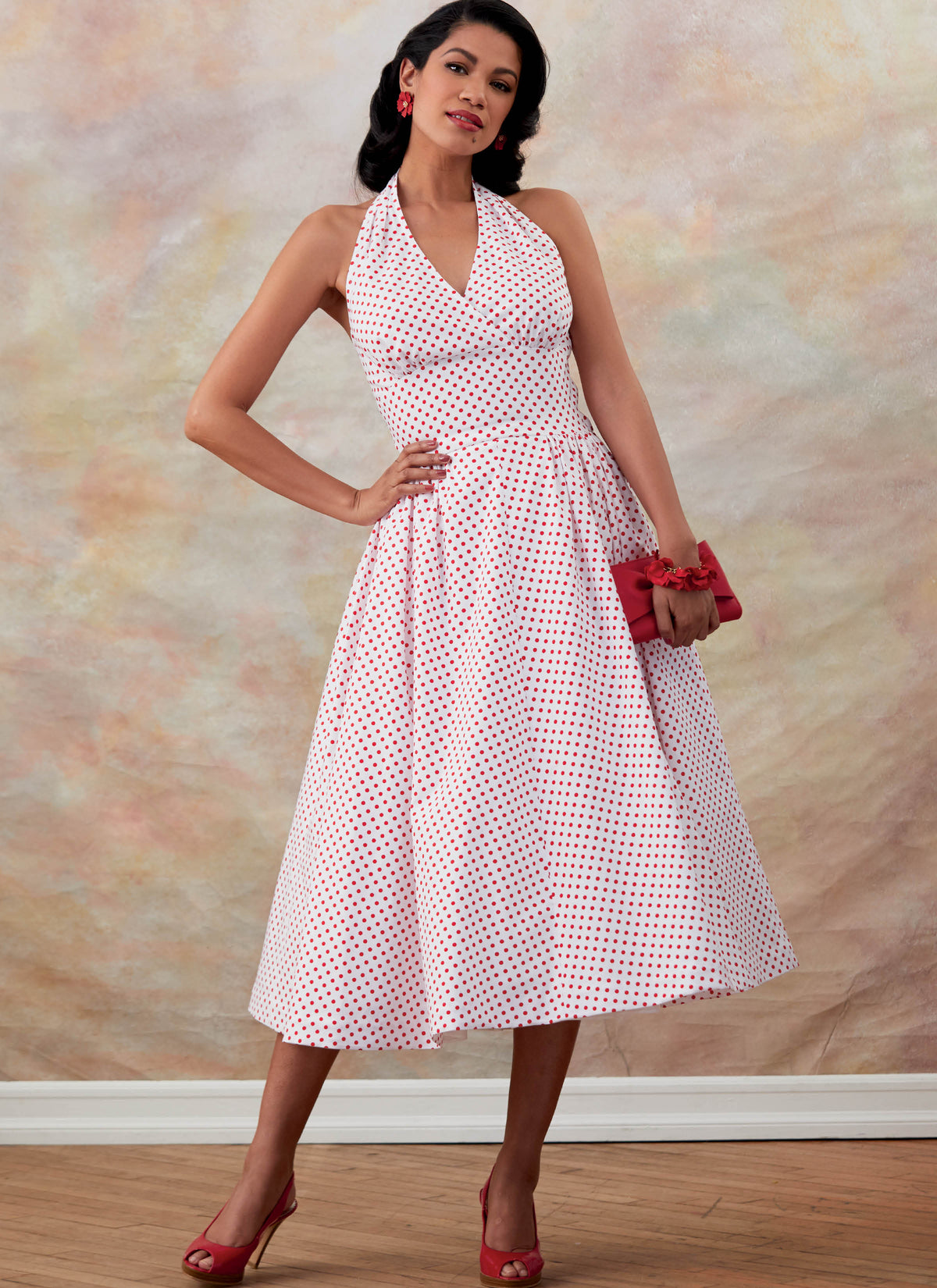 Butterick B6682 sewing pattern envelope showing an unlined dress with a close-fitting halter bodice
