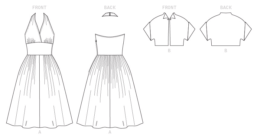 Butterick B6682 sewing pattern envelope showing an unlined dress with a close-fitting halter bodice