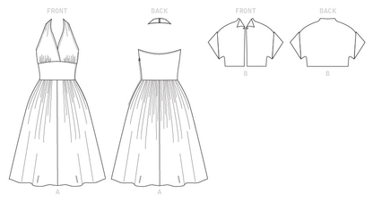 Butterick B6682 sewing pattern envelope showing an unlined dress with a close-fitting halter bodice