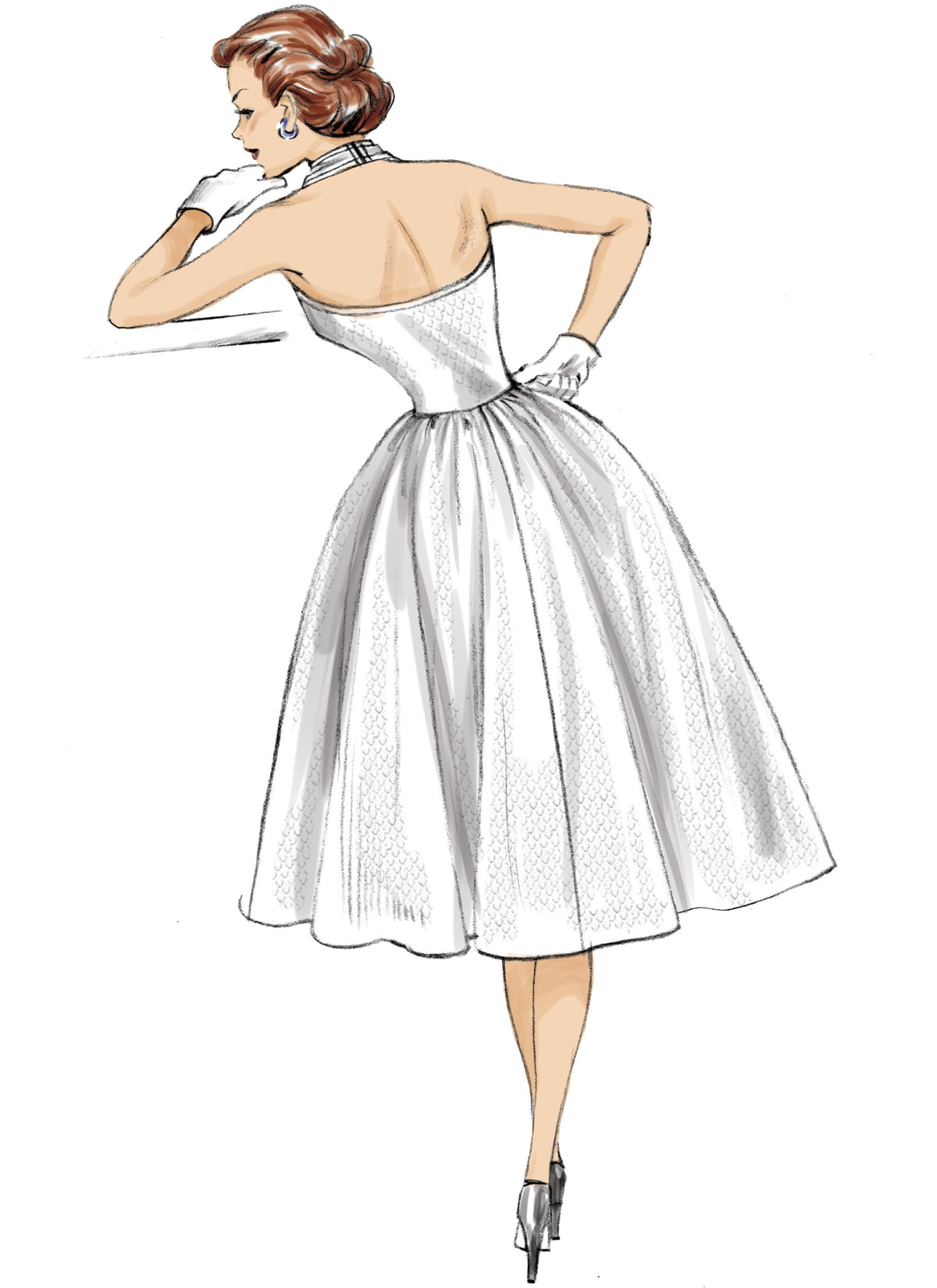 Butterick B6682 sewing pattern envelope showing an unlined dress with a close-fitting halter bodice