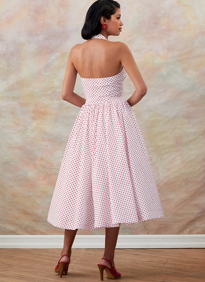 Butterick B6682 sewing pattern envelope showing an unlined dress with a close-fitting halter bodice