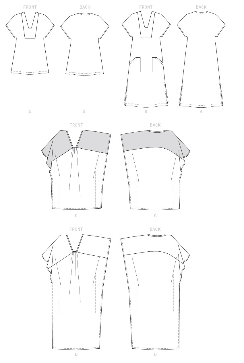 Butterick B6683 sewing pattern envelope showing a very loose-fitting tunic and kaftan