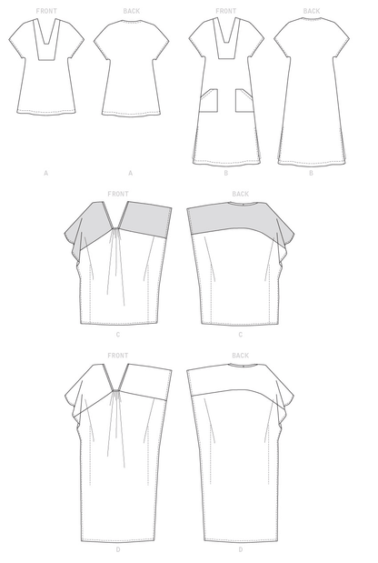 Butterick B6683 sewing pattern envelope showing a very loose-fitting tunic and kaftan