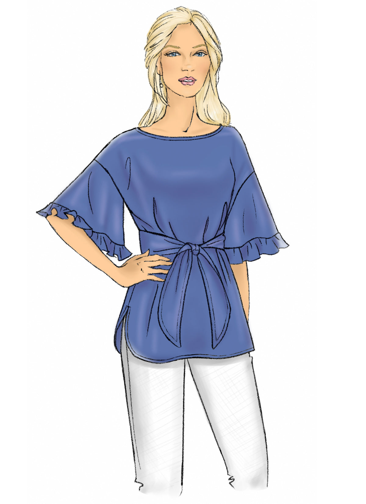 Butterick B6685 sewing pattern envelope showing a pullover top with drop shoulders