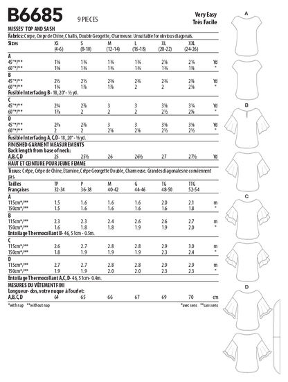 Butterick B6685 sewing pattern envelope showing a pullover top with drop shoulders