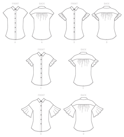 Butterick B6686 sewing pattern envelope showing semi-fitted button-front tops