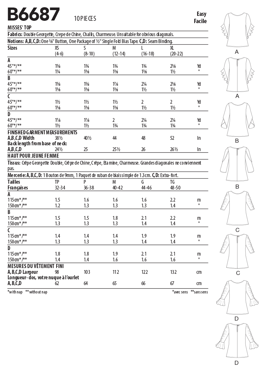 Butterick B6687 sewing pattern envelope showing a semi-fitted top