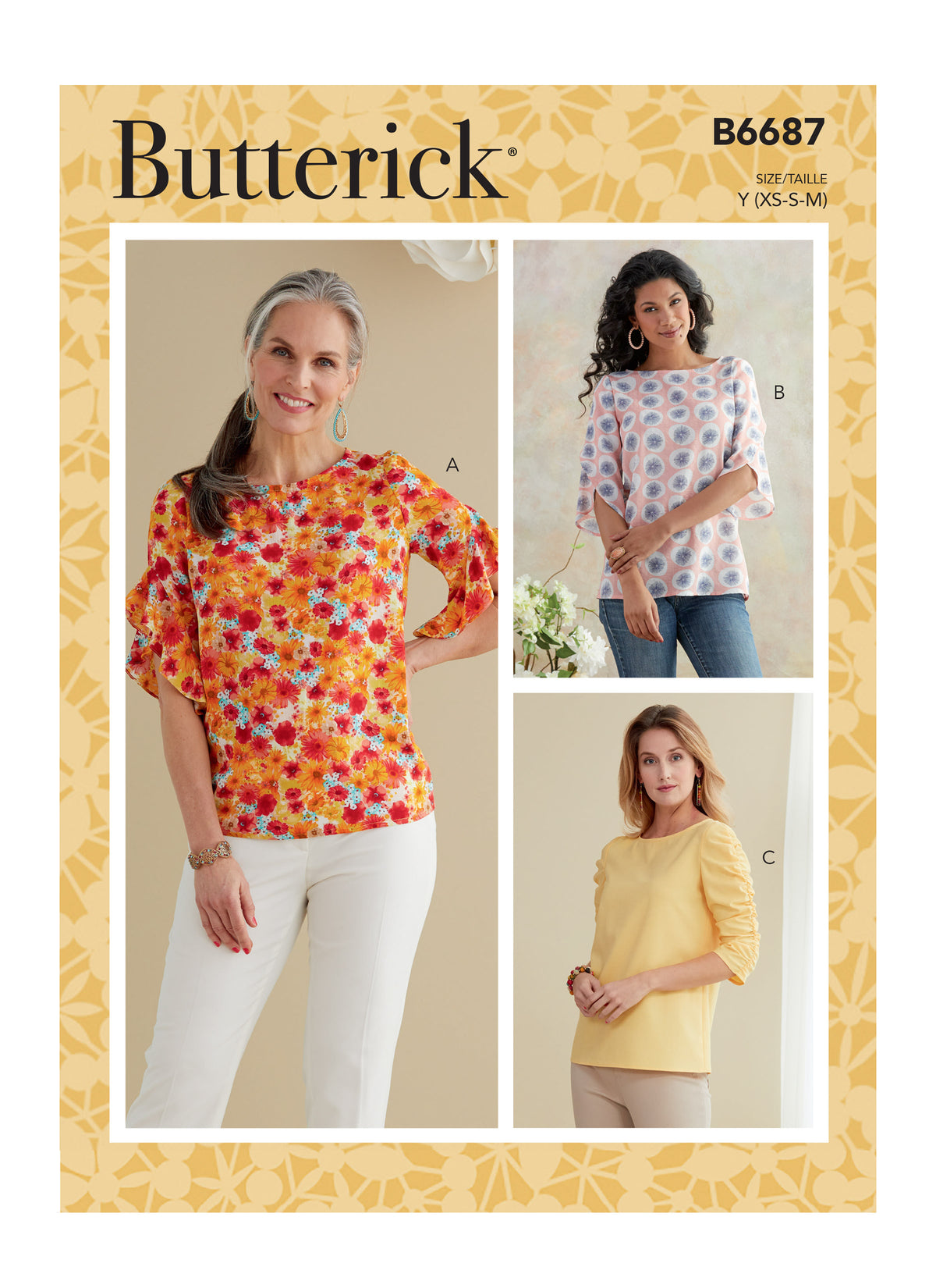 Butterick B6687 sewing pattern envelope showing a semi-fitted top
