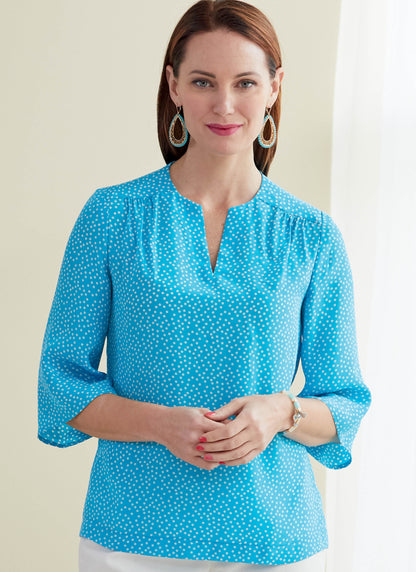 Butterick B6688 sewing pattern envelope showing a semi-fitted top with a self-faced yoke