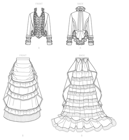 Butterick B6692 sewing pattern envelope showing a fitted button-front jacket and skirt costume