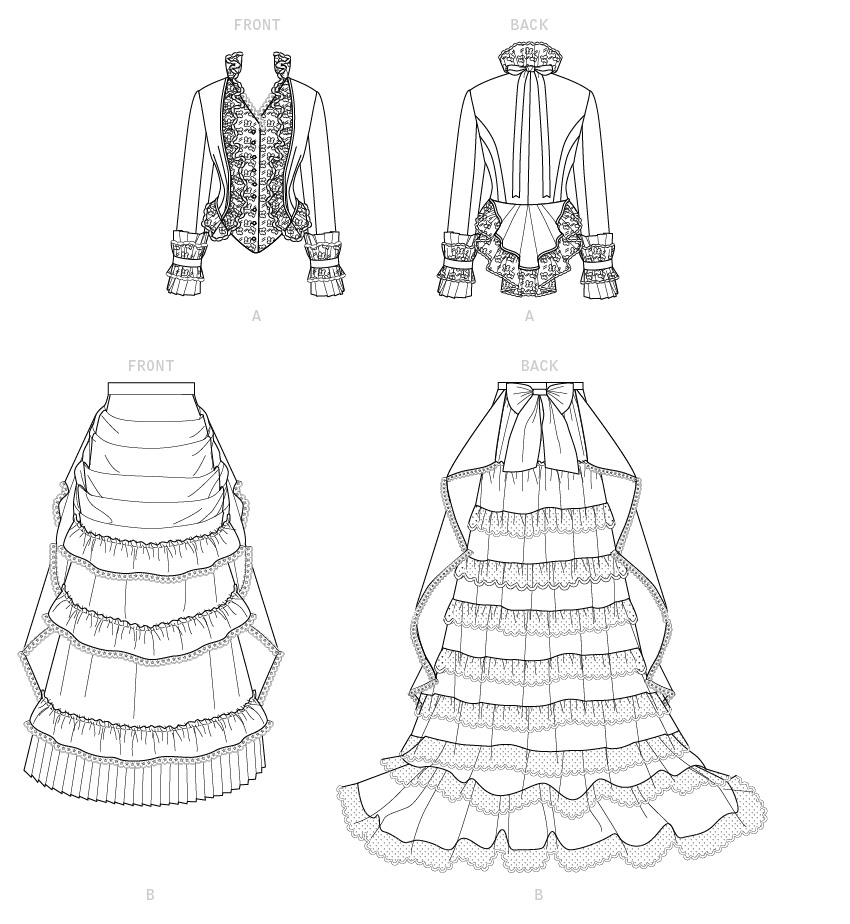 Butterick B6692 sewing pattern envelope showing a fitted button-front jacket and skirt costume