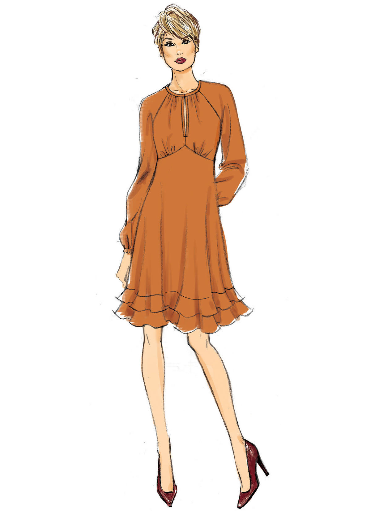 Butterick B6705 sewing pattern envelope showing a close-fitting dress in two lengths