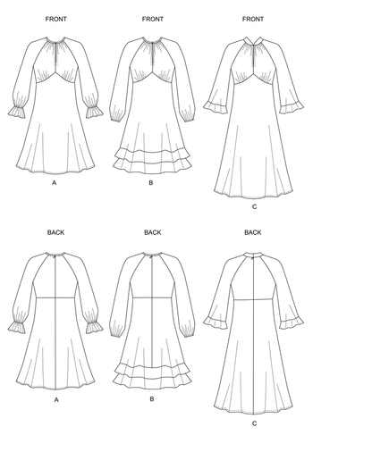 Butterick B6705 sewing pattern envelope showing a close-fitting dress in two lengths