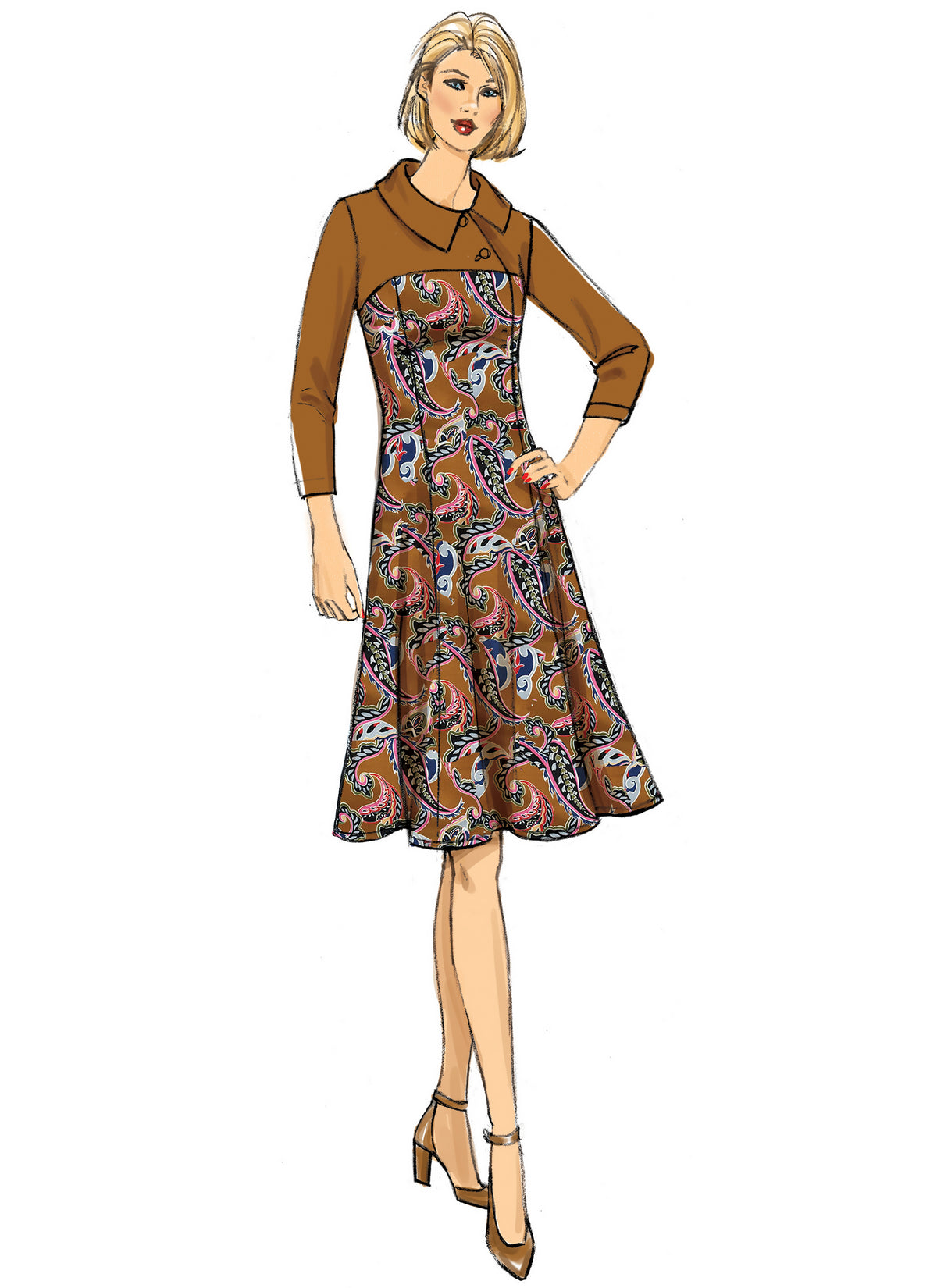 Butterick B6707 sewing pattern envelope showing a fitted dress with a contrast yoke