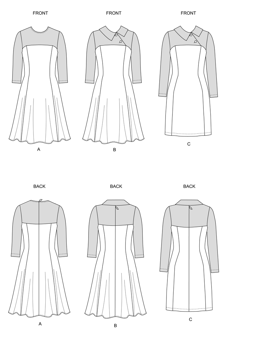 Butterick B6707 sewing pattern envelope showing a fitted dress with a contrast yoke