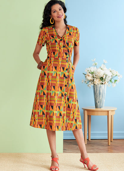 Butterick B6727 sewing pattern envelope showing a mock button-front dress