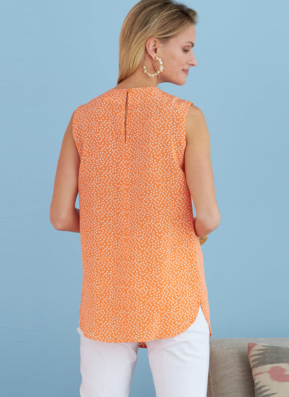 Butterick B6730 sewing pattern envelope showing tops with front neckline tucks
