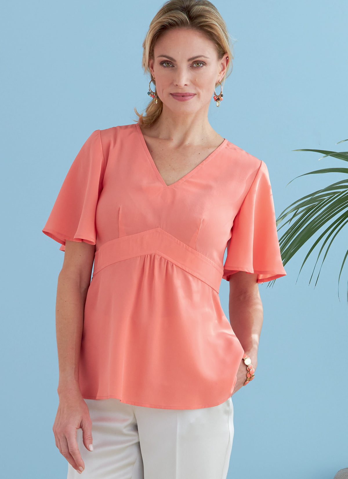 Butterick B6732 sewing pattern envelope showing an empire waist top