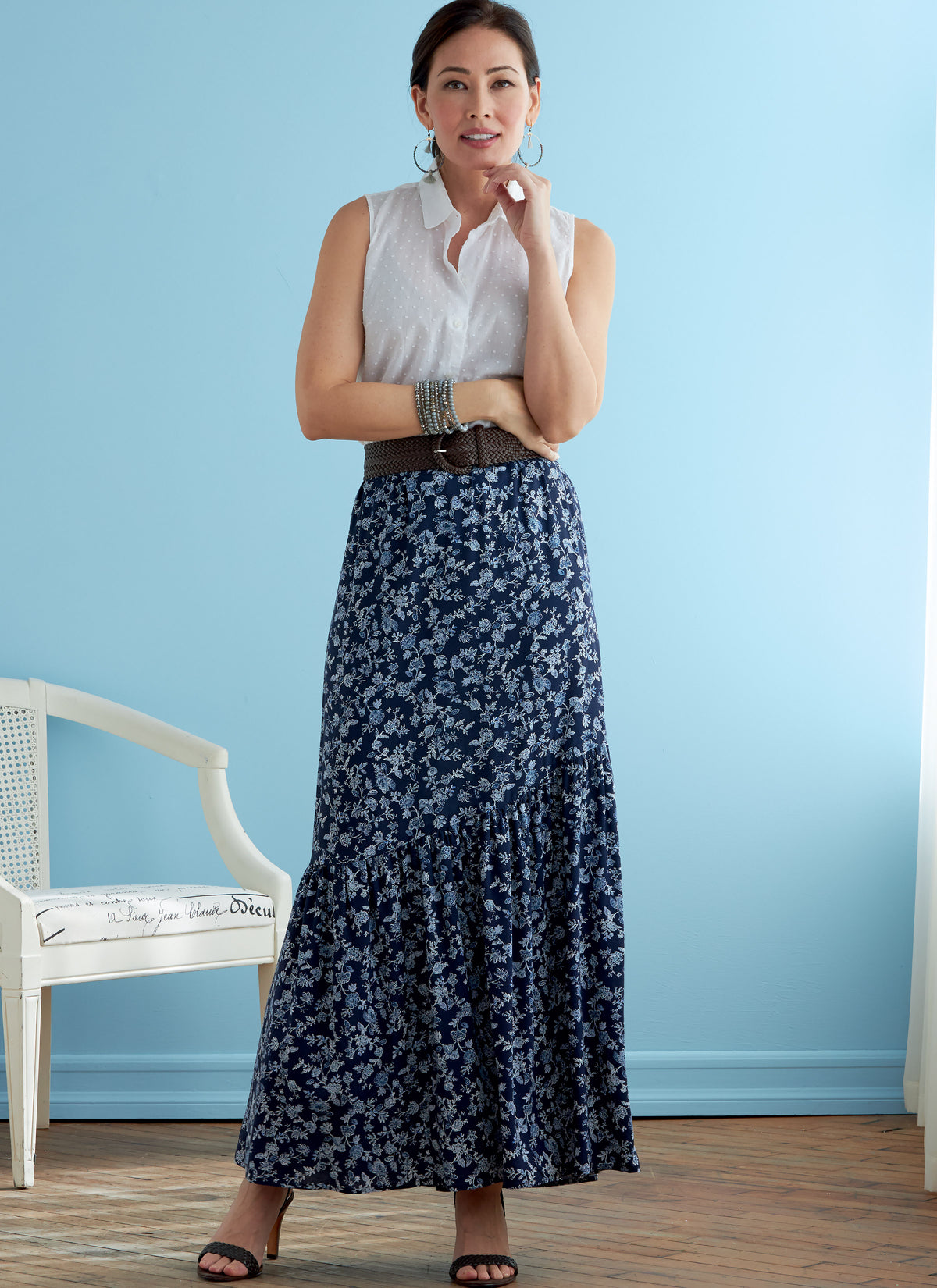 Butterick B6736 sewing pattern envelope showing misses' pull-on skirt designs