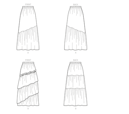 Butterick B6736 sewing pattern envelope showing misses' pull-on skirt designs