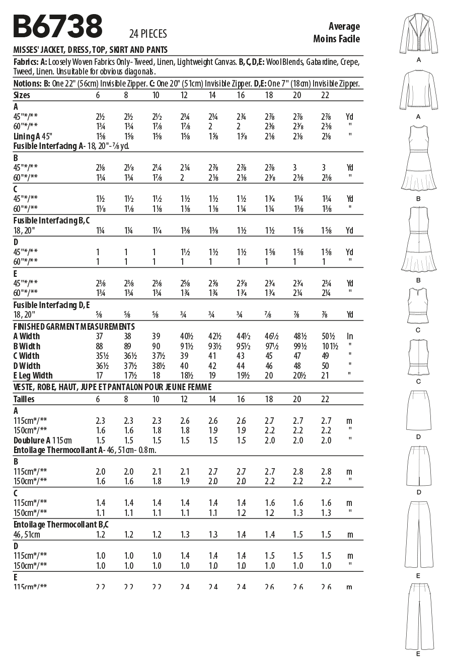 Butterick B6738 sewing pattern envelope showing misses' jacket designs
