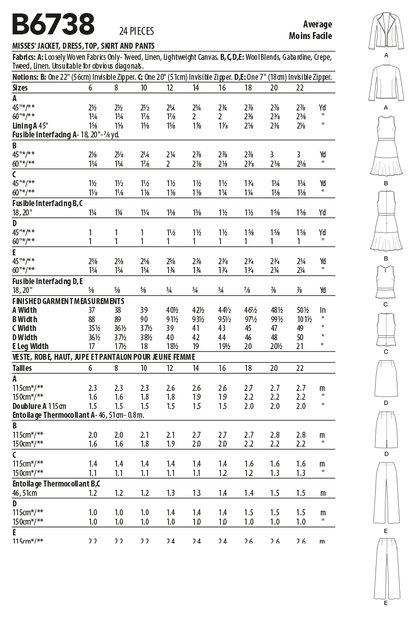 Butterick B6738 sewing pattern envelope showing misses' jacket designs
