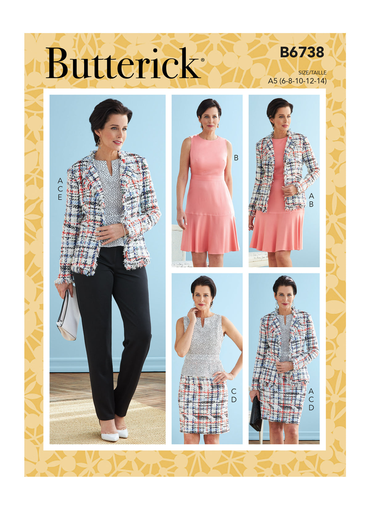 Butterick B6738 sewing pattern envelope showing misses' jacket designs