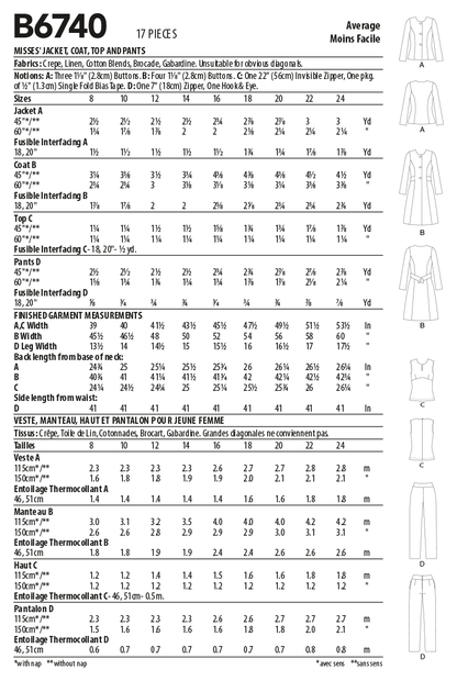 Butterick B6740 sewing pattern envelope showing misses' jacket and coat designs