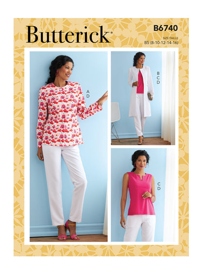 Butterick B6740 sewing pattern envelope showing misses' jacket and coat designs