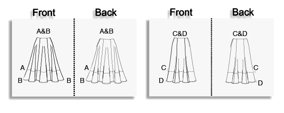 Butterick B6743 sewing pattern envelope showing misses' flared skirt designs