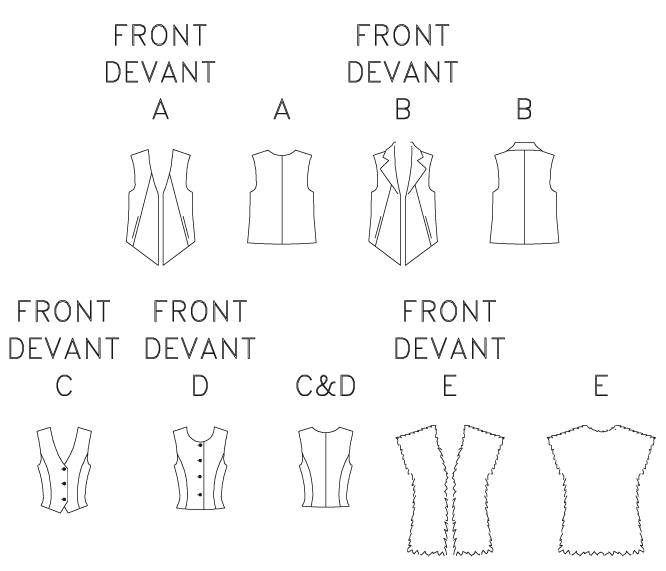 Butterick B6745 sewing pattern envelope showing misses' waistcoats designs