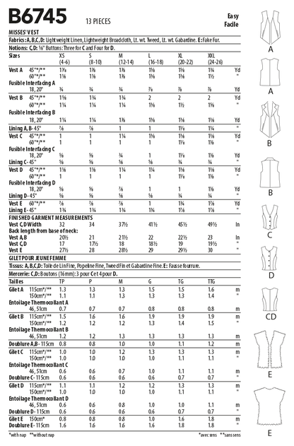 Butterick B6745 sewing pattern envelope showing misses' waistcoats designs