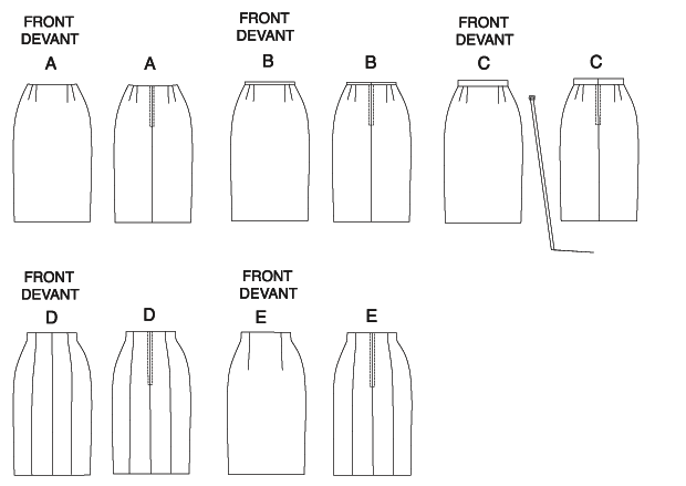 Butterick B6746 sewing pattern envelope showing misses' straight skirts designs