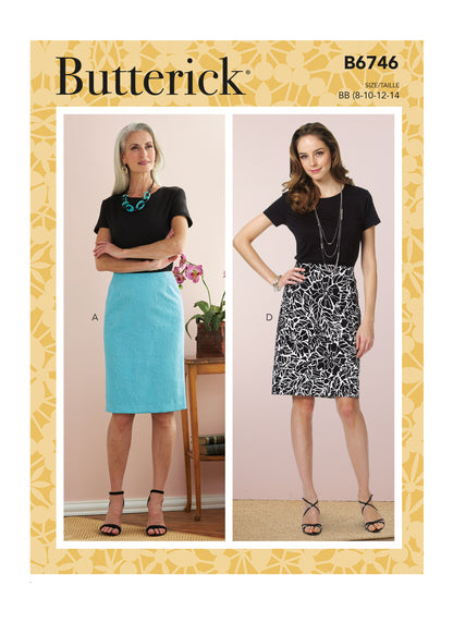 Butterick B6746 sewing pattern envelope showing misses' straight skirts designs