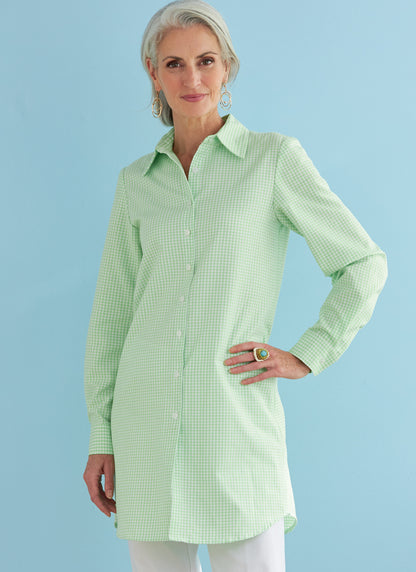 Butterick B6747 sewing pattern envelope showing misses' fitted shirts designs