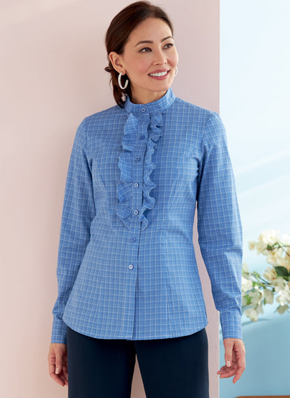 Butterick B6747 sewing pattern envelope showing misses' fitted shirts designs