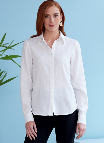 Butterick B6747 sewing pattern envelope showing misses' fitted shirts designs