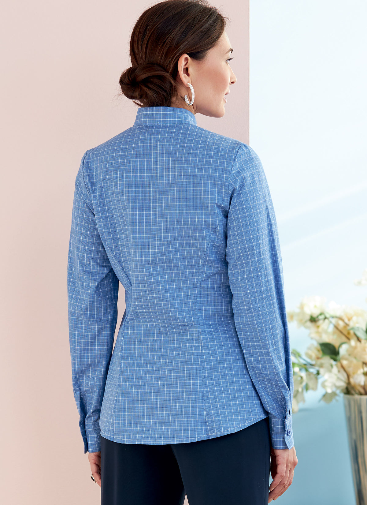 Butterick B6747 sewing pattern envelope showing misses' fitted shirts designs
