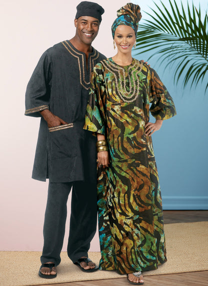 Butterick B6748 sewing pattern envelope showing unisex tunic or kaftan designs