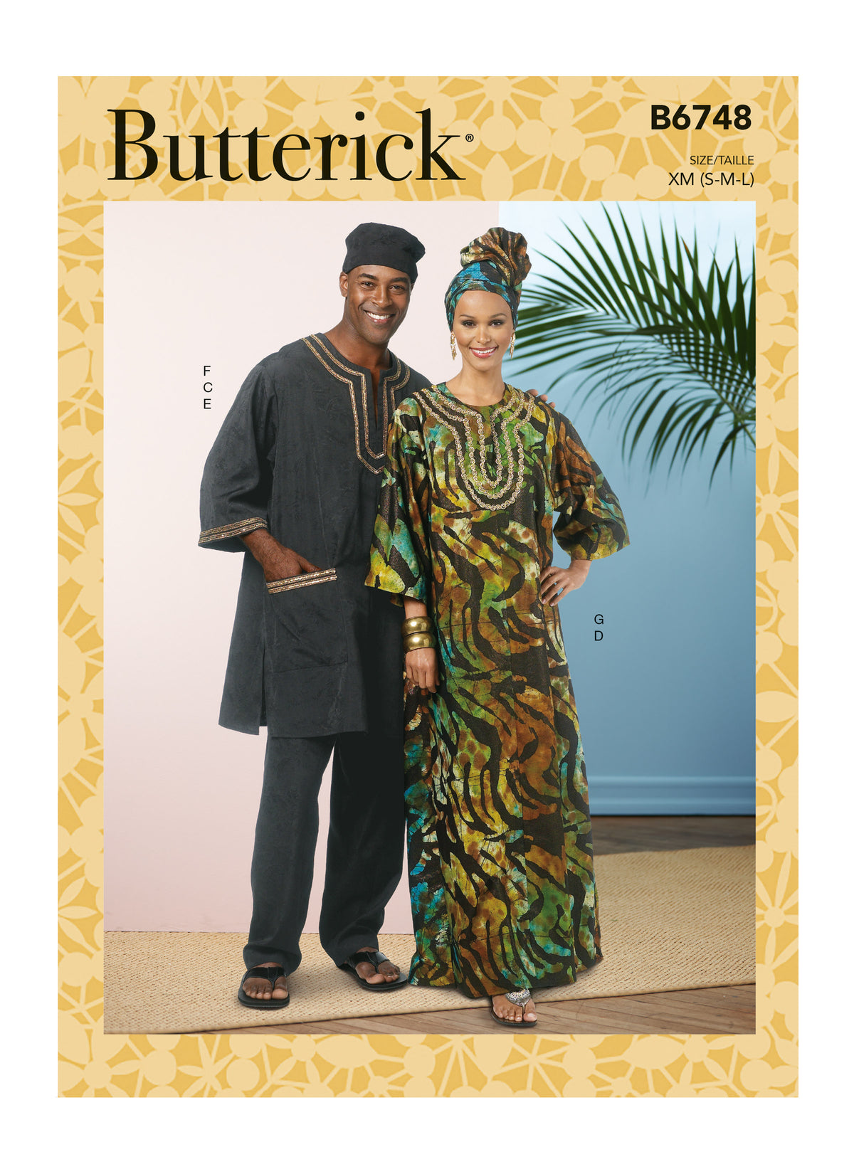 Butterick B6748 sewing pattern envelope showing unisex tunic or kaftan designs