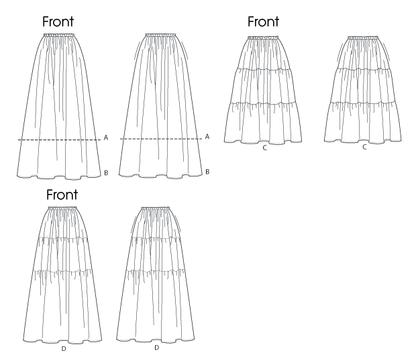Butterick B6749 sewing pattern envelope showing misses' lined skirt designs