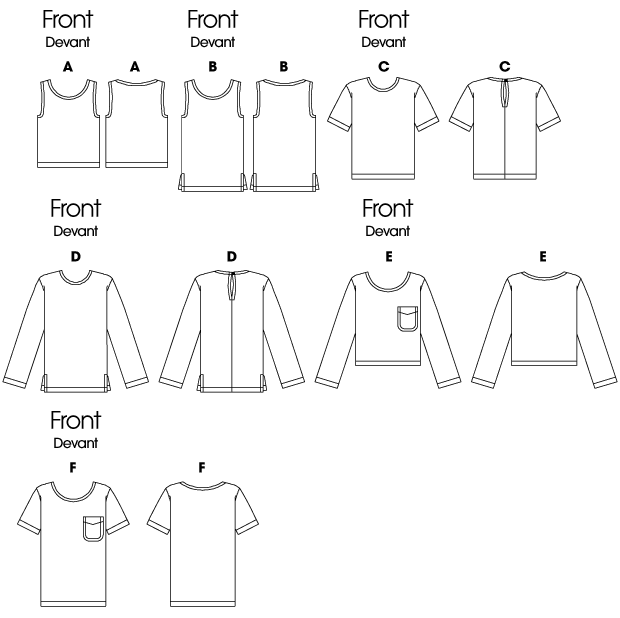 Butterick B6751 sewing pattern envelope showing misses' pullover top designs