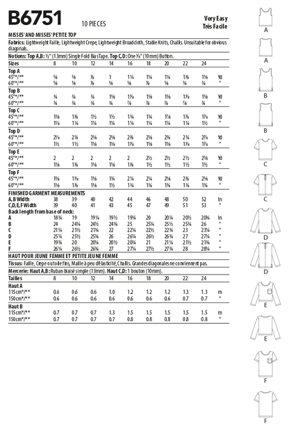 Butterick B6751 sewing pattern envelope showing misses' pullover top designs