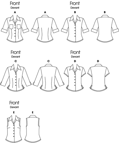 Butterick B6753 sewing pattern envelope showing misses' semi-fitted shirt designs